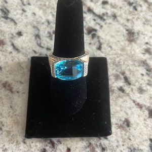 14k Blue Topaz with Tiny diamonds all around